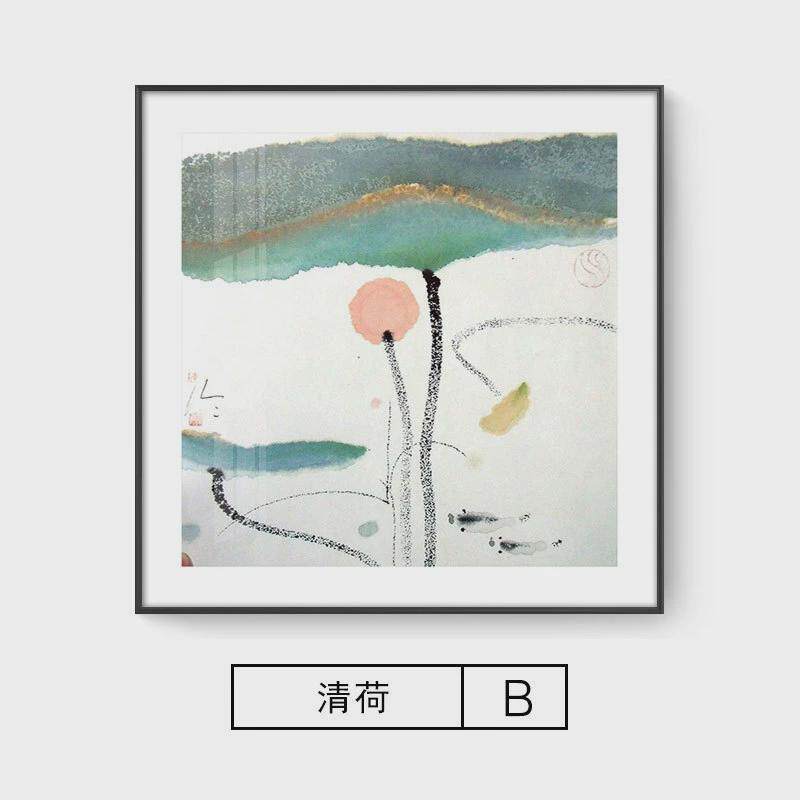 新中式荷花挂画抽象水墨餐厅装饰画沙发背景墙中国风禅意简约壁画