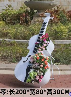 铁艺户外摆件婚庆爱情主题道具大提琴景观别墅乐器花架草坪装饰品