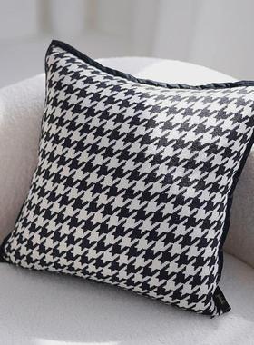 2u8k黑白色抽象法式靠枕ins风方枕复古棋盘格抱枕套树木美式沙发