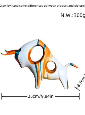 炫彩桌面工艺品大理石纹牛摆件创意开业礼品书房办公室树脂装饰