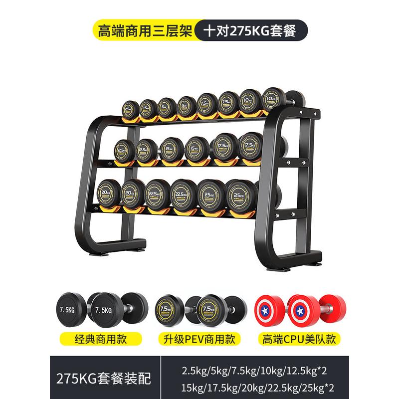 健身房商用胶哑铃套装商用男士健身器材30kg包固定纯钢圆头小哑铃