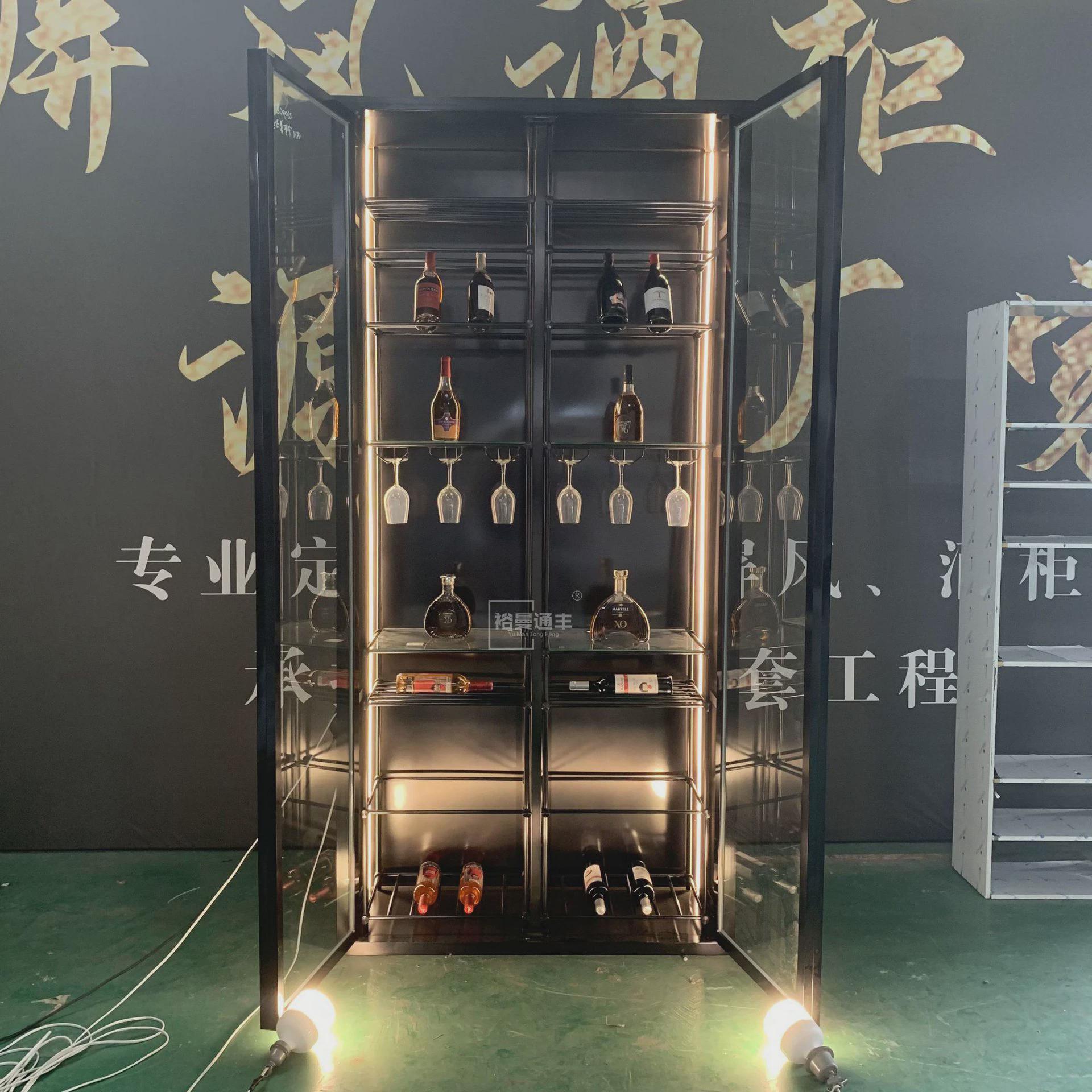 设计酒店别墅酒窖白酒架装饰私人双门高档玻璃不锈钢红酒柜展示柜