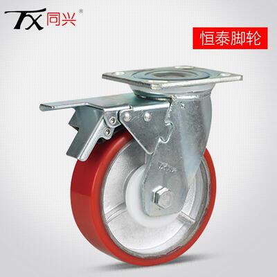 同兴牌厂家4英寸工装支架流用镀锌物平顶铁芯聚氨酯万向脚轮