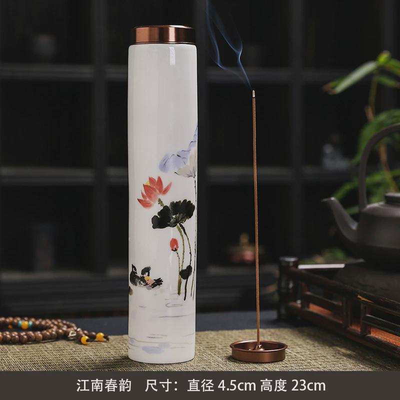 新款中国风陶瓷储香筒新中式密封防潮线香包装筒香包邮用品一件具