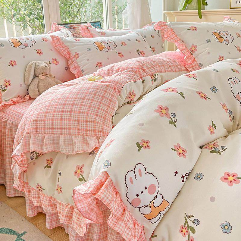 韩版小清新纯棉磨毛四件套床裙款卡通花边被套学生宿舍三件套批发,床上用品,床品套件/四件套/多件套,淘宝优惠券,粉丝福利购,淘宝优惠卷