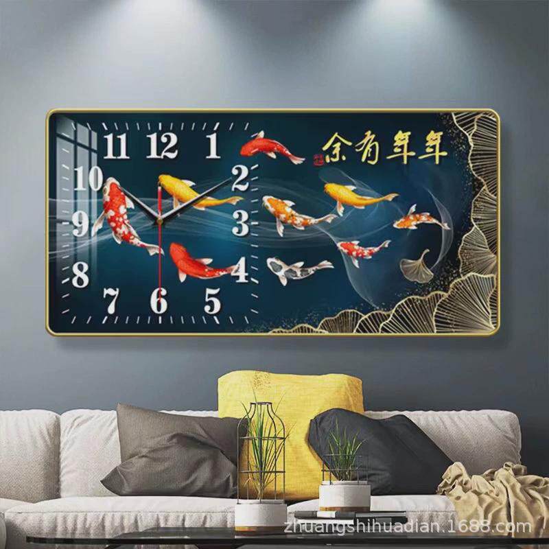 2023新款餐厅装饰画时钟轻奢饭厅背景墙挂画暖居水晶钟表壁画客厅