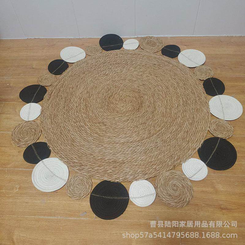 家用芦苇草编地垫蒲草圆形地毯卧室黄麻床边垫客厅手工编织茶几垫