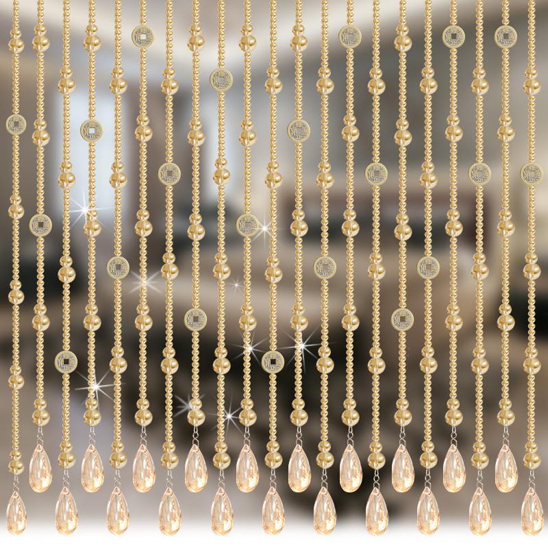 玻璃水晶葫芦门帘五帝铜钱免打孔玄关过道大门对阳台隔断帘子珠帘