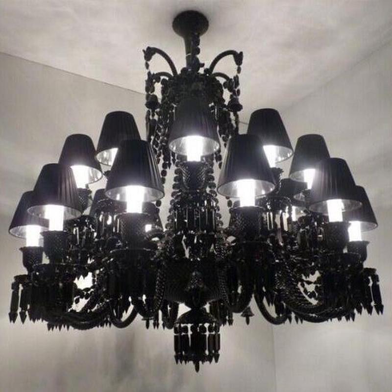 黑色法式水晶吊灯婚庆客厅灯现代简约大气酒店创意楼梯吊灯卧室灯