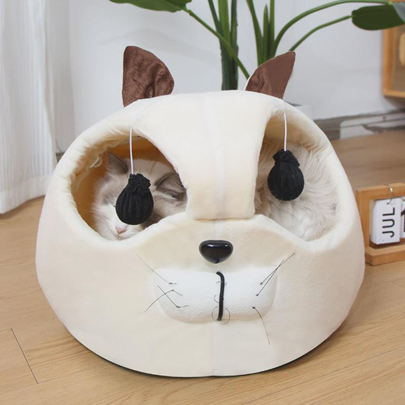 猫窝半封闭式萌趣秋冬保暖猫窝小型猫咪屋睡觉宠物安全感1件装