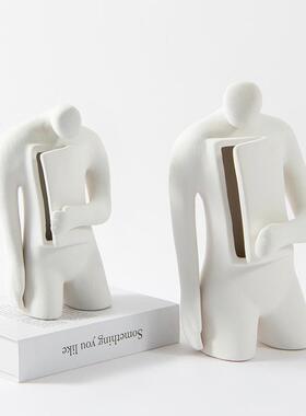 艺贝子现代简约白色素陶抽象人物软装家居饰品摆件酒柜书房艺术品