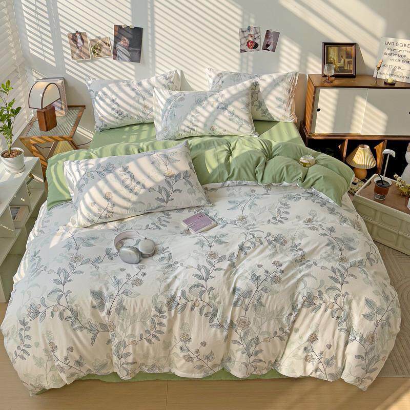 ins风超柔床上四件套床单双人被套单人被罩床笠式学生宿舍三件套