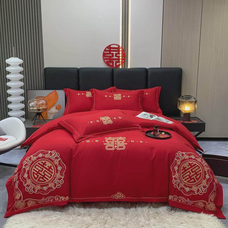 中式结婚大红色龙凤四件套新婚亲肤棉时尚重工刺绣床上用品多件套,床上用品,婚庆床品套件,淘宝优惠券,粉丝福利购,淘宝优惠卷