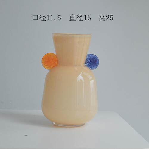 中古创意撞色玻璃双耳花瓶时尚客厅样板间餐桌插花装饰摆件