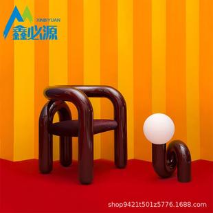 玻璃钢座椅创意设计管条成人室内户外休闲扶手椅软包现代简约白色