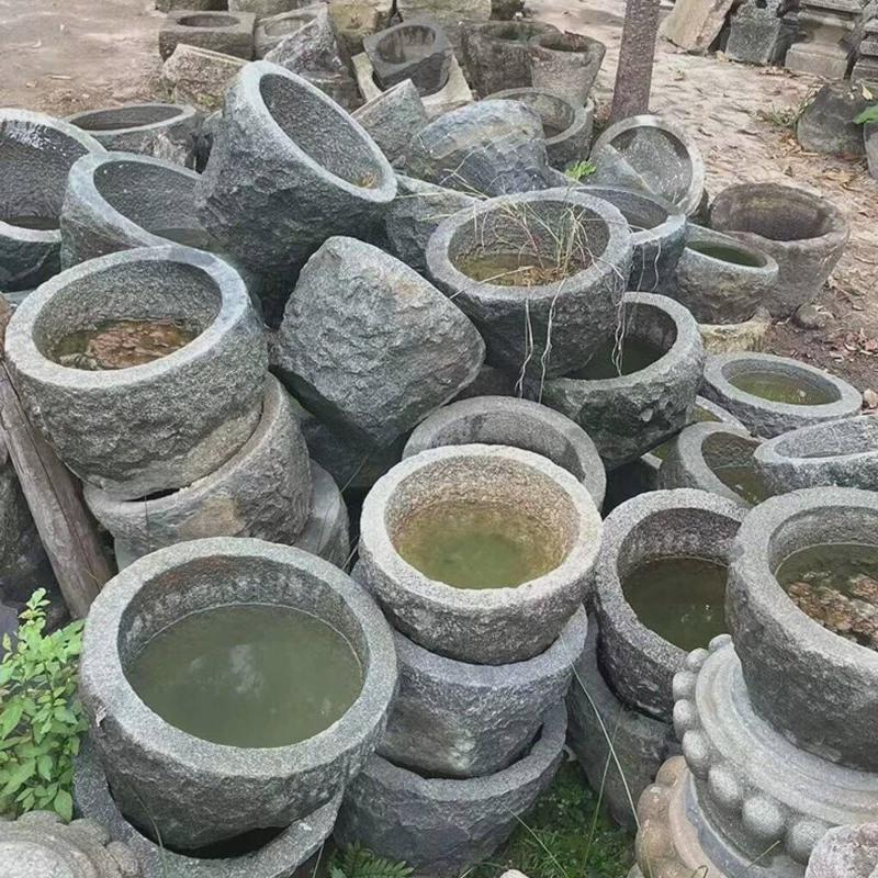 农村老旧石臼捣米臼老石材茶盘石雕石磨石器流水老石槽复古青石