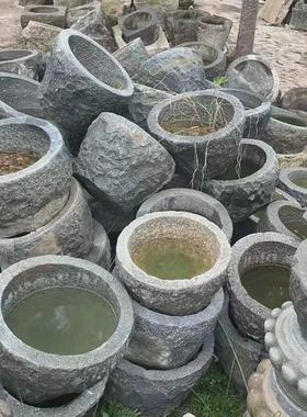 农村老旧石臼捣米臼老石材茶盘石雕石磨石器流水老石槽复古青石