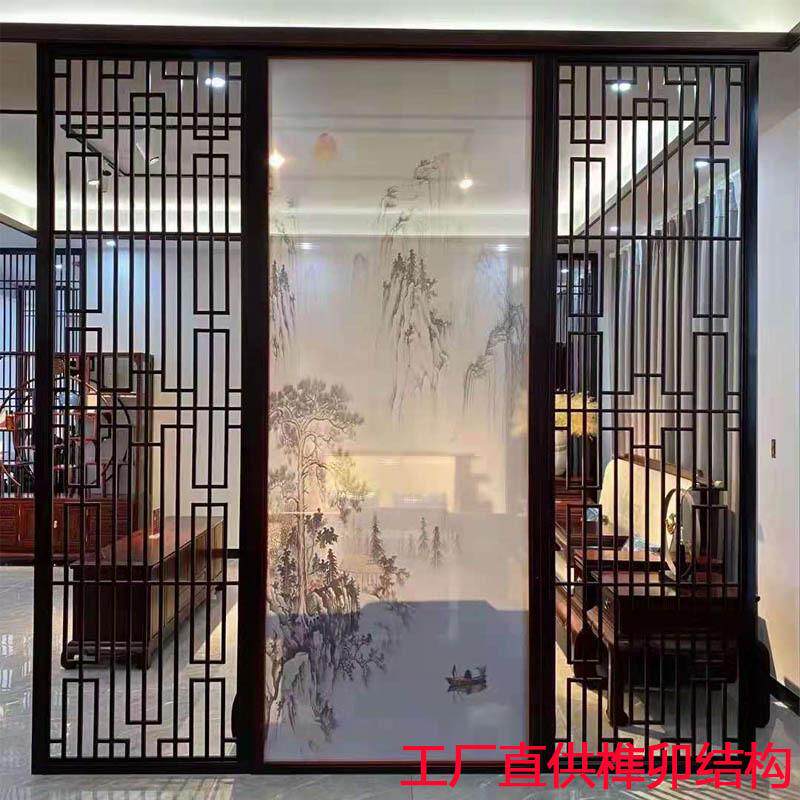 实木花格中式屏风隔断酒店客厅电视背景办公玄关隔断仿古门窗木门