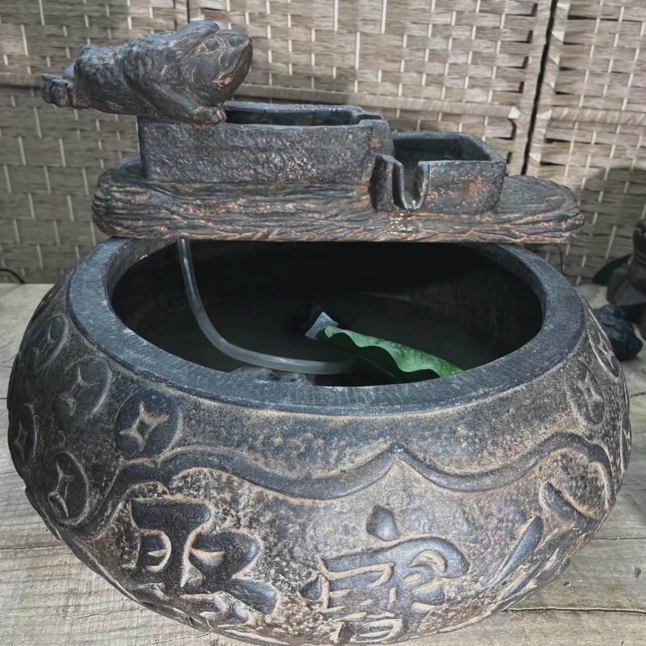中国风禅意仿青石祥云造景花盆雕刻工艺品古法养鱼鱼缸青石花盆