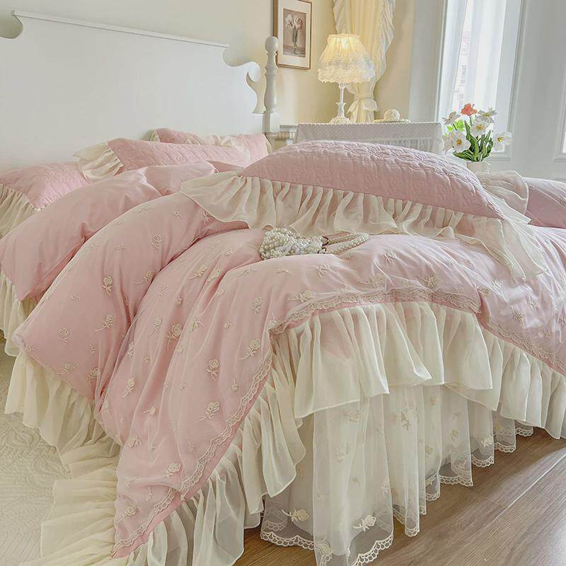 韩式全棉公主四件套蕾丝棉夹床裙床罩纯棉被套宫廷风秋季床上用品