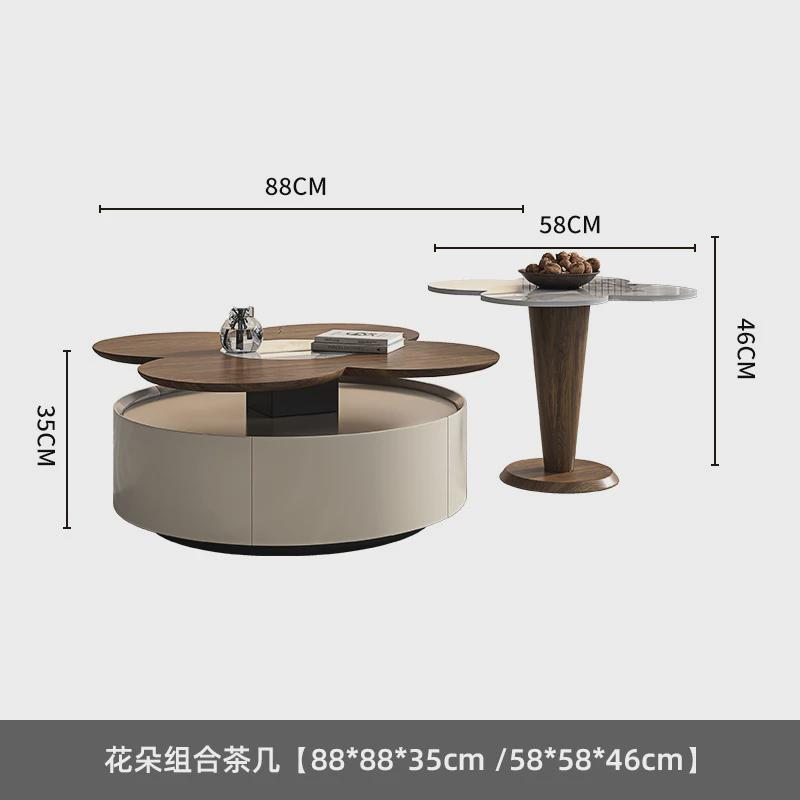 吉与中古风岩板茶几组合客厅家用现代简约实木茶几高端花瓣小户型