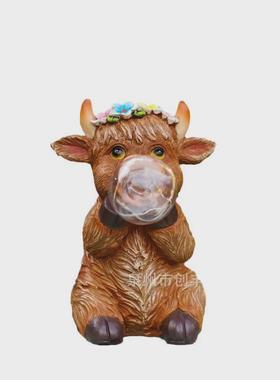 户外太阳能牛牛吹泡泡灯跨境庭院仿真动物树脂工艺品摆件装饰夜灯