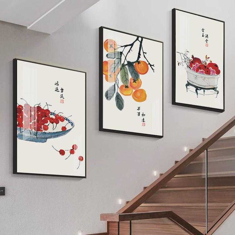 楼梯墙面装饰画新中式复式房间走廊背景墙壁画中国风过道楼道挂画