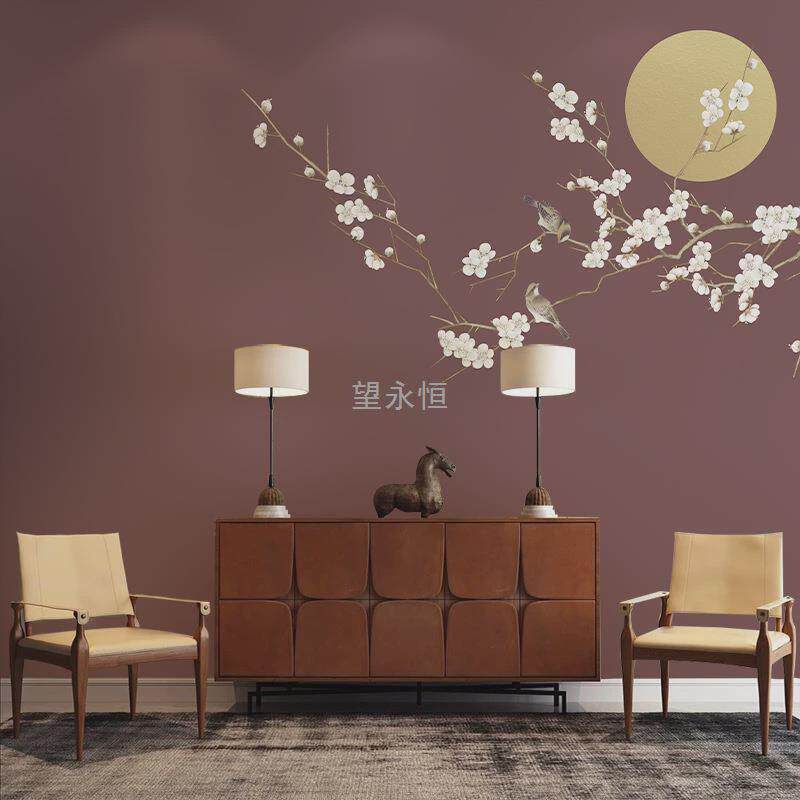 w卧室墙布3现代新中式梅花花鸟素雅墙纸电视沙发背景墙客厅壁纸網