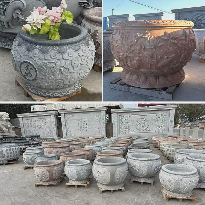 现货供石雕鱼缸青石仿古石盆旧石缸庭院户外石雕种植鱼缸室外摆件
