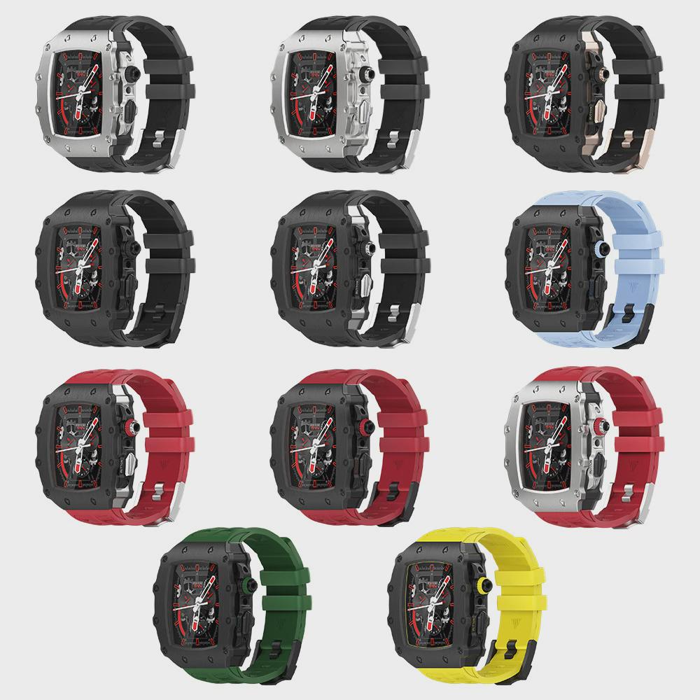 适合applewatchS8改装理查德RM iwatch7/6/5金属壳表带钢化膜一体