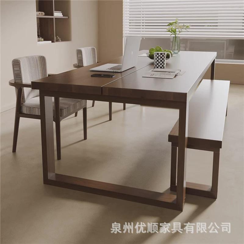 简约全实木书房书桌轻奢现代办公桌原木电脑桌客厅大板桌工作台