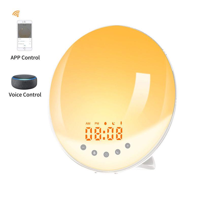 WiFi智能唤醒灯LED闹钟Alexa语音控制多功能七彩变色床头小夜灯