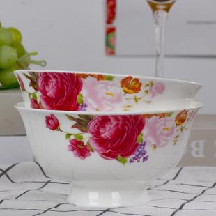 中号陶瓷景德镇饭碗5英寸碗中式 防烫高脚碗家用10只装 骨瓷隔热碗