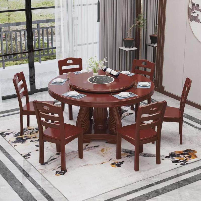 中式实木圆桌餐桌椅组合现代简约带转盘家用大小户型酒店餐厅饭店,住宅家具,实木餐桌,淘宝优惠券,粉丝福利购,淘宝优惠卷