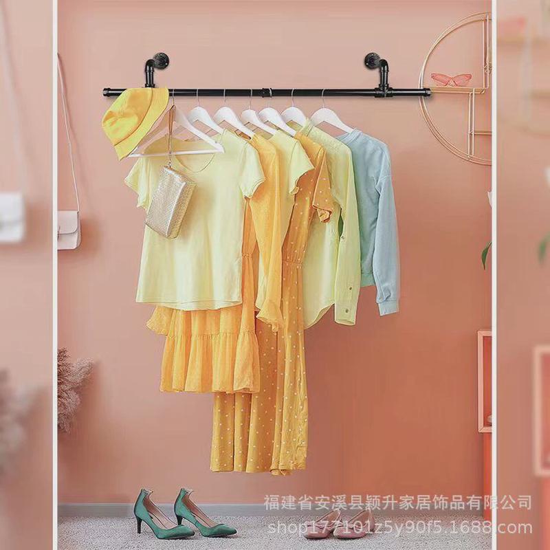 跨境工业风管道金属衣帽架上墙服装杆水管服装展示架浴室衣架