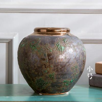 饰复古粗陶瓷花瓶插干花台面陶罐摆件家居软装欧式工艺品坛子缸