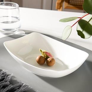 高级感盘子船型汤盘长方形盘子骨瓷烤盘日式家用凉菜盘汤碗果盘