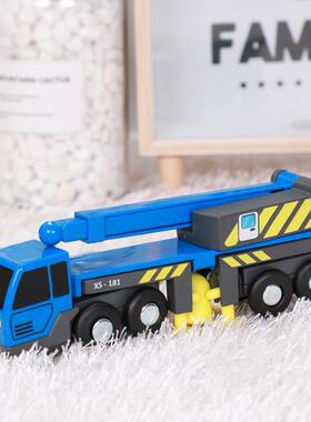 磁性蓝色吊车升降起吊机惯性宝宝手推兼容木质轨道勒酷BRIO米兔