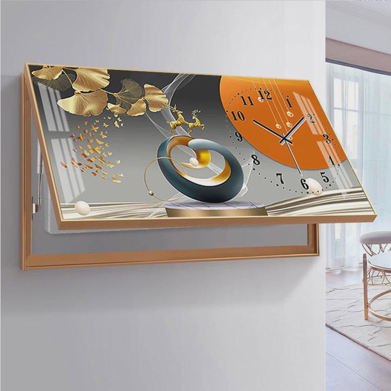 v3fp电表箱装饰画带钟表现代简约免打孔客厅餐厅配电箱装饰遮挡画