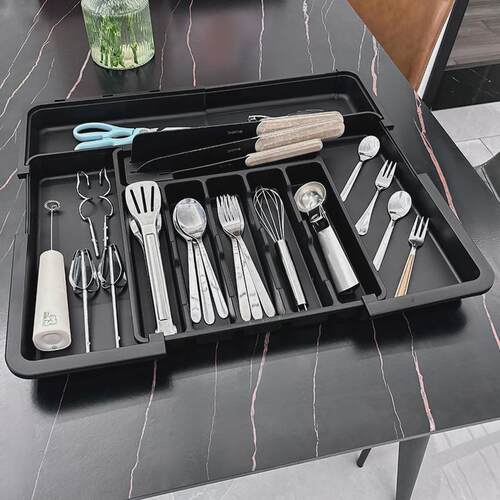 厨房餐具分格收纳盒可伸缩刀叉分类整理盒四向伸缩抽屉式餐具盒