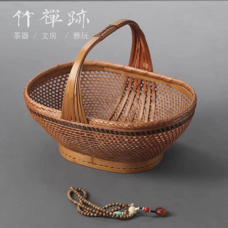 竹禅迹|大漆竹编提篮 竹篮水果竹编筐宫廷食盒篮子茶具收纳盒