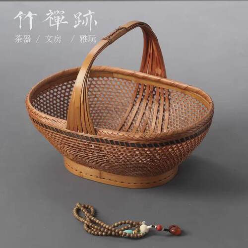 竹禅迹|大漆竹编提篮 竹篮水果竹编筐宫廷食盒篮子茶具收纳盒