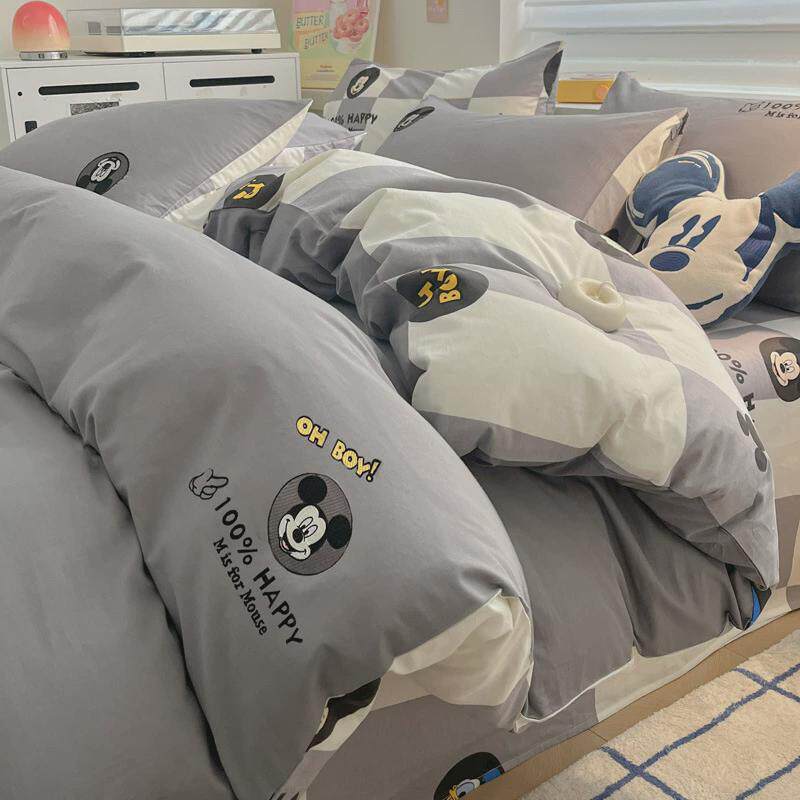 2024卡通大学生全棉四件套新款南通纯色床上四件套纯棉刺绣三件套