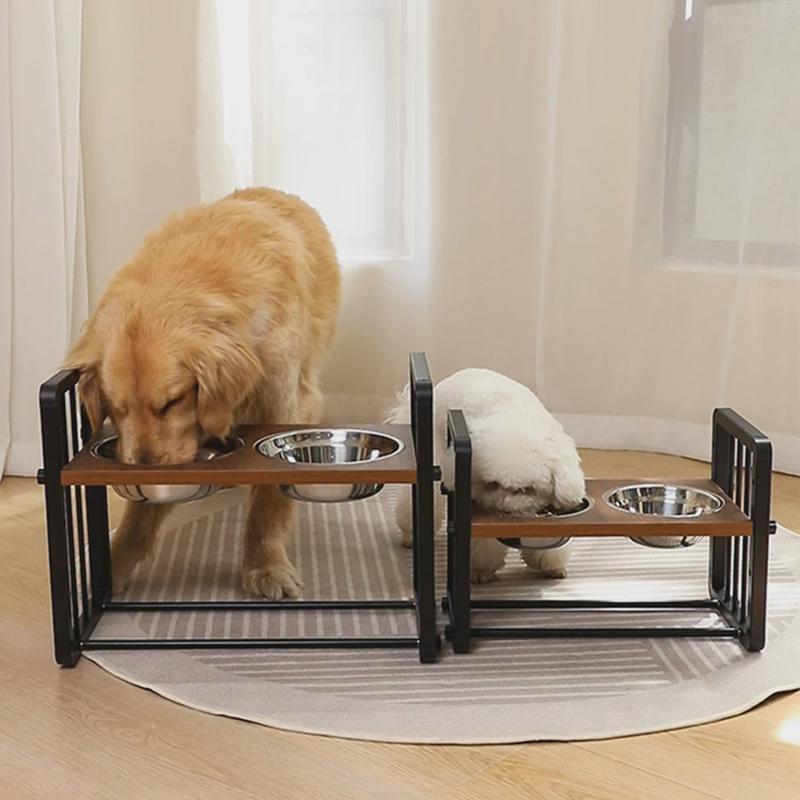 热销跨境升降度升高狗碗可调节铁架宠物双碗升降宠物双碗不锈钢狗