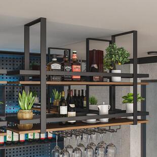 吧台吊架酒架挂式吊柜置物架悬酒柜酒吧餐厅吊挂工业风铁艺吊杯架