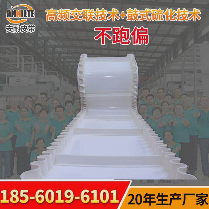 山东安工业皮带耐厂家pvc白色裙边输送带磁选机1.3mm矿选传送带