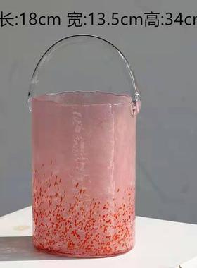 碧轩吕林霞插花粉色包包玻璃花瓶创意新品摆件花瓶手提篮花艺师