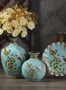 结婚礼品三件套摆件家居客厅电视柜创意装饰品玄关花瓶陶瓷花瓶