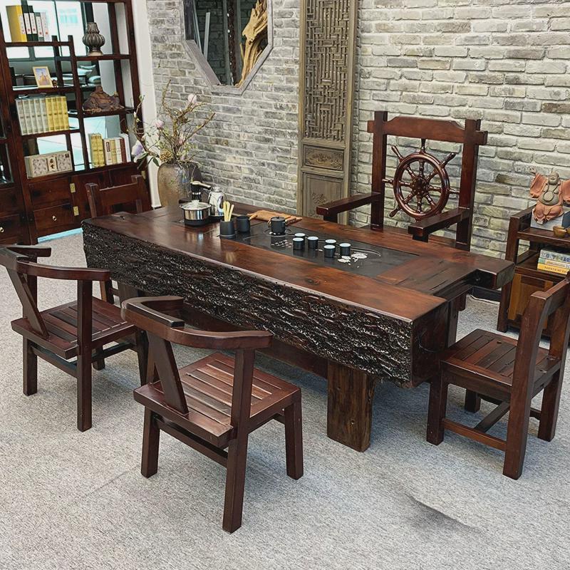 老船木茶桌椅组合中式功夫茶几家用客厅茶台实木仿古办公室茶艺桌