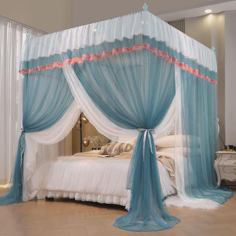 夏季双层宫廷三开门落地蚊帐家用方顶蚊帐1米5床蚊帐1米8床